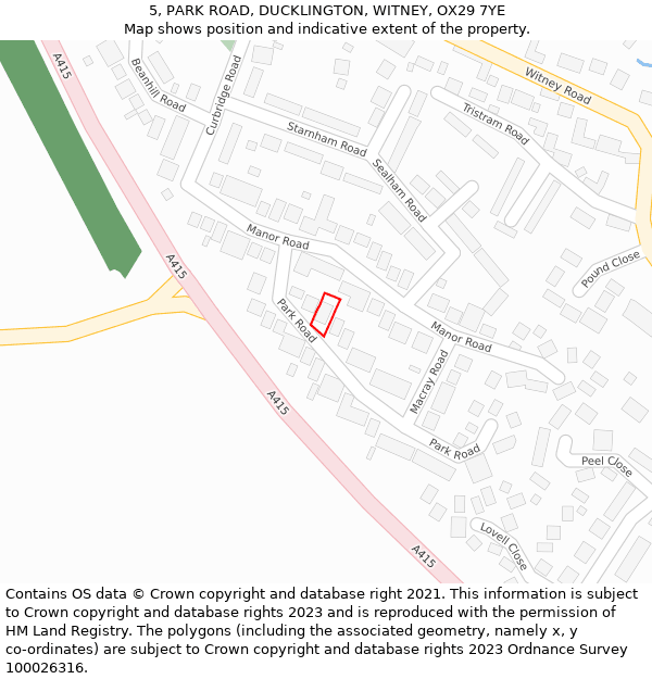 5, PARK ROAD, DUCKLINGTON, WITNEY, OX29 7YE: Location map and indicative extent of plot