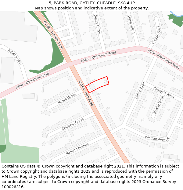 5, PARK ROAD, GATLEY, CHEADLE, SK8 4HP: Location map and indicative extent of plot