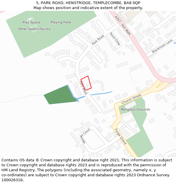 5, PARK ROAD, HENSTRIDGE, TEMPLECOMBE, BA8 0QP: Location map and indicative extent of plot