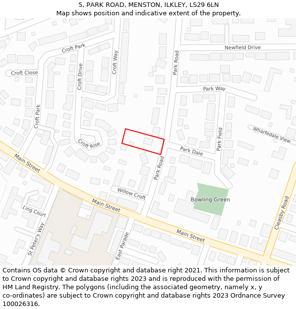 5, PARK ROAD, MENSTON, ILKLEY, LS29 6LN: Location map and indicative extent of plot