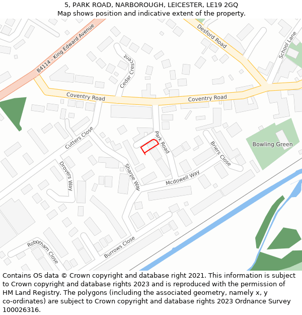 5, PARK ROAD, NARBOROUGH, LEICESTER, LE19 2GQ: Location map and indicative extent of plot