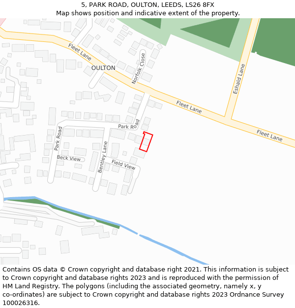 5, PARK ROAD, OULTON, LEEDS, LS26 8FX: Location map and indicative extent of plot