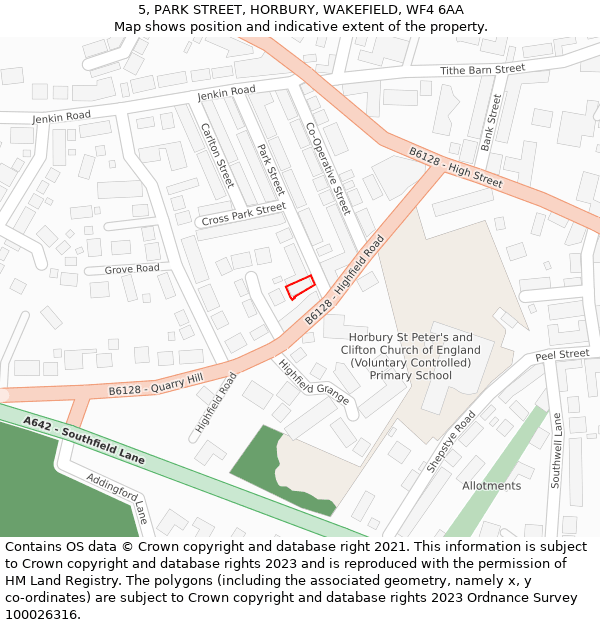 5, PARK STREET, HORBURY, WAKEFIELD, WF4 6AA: Location map and indicative extent of plot