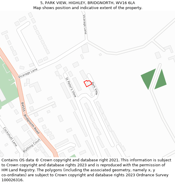 5, PARK VIEW, HIGHLEY, BRIDGNORTH, WV16 6LA: Location map and indicative extent of plot