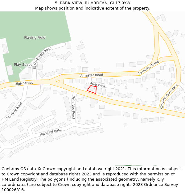 5, PARK VIEW, RUARDEAN, GL17 9YW: Location map and indicative extent of plot