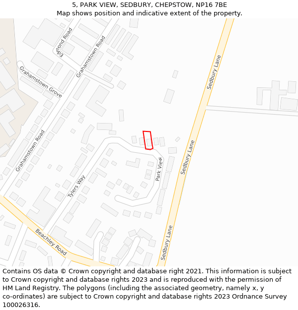 5, PARK VIEW, SEDBURY, CHEPSTOW, NP16 7BE: Location map and indicative extent of plot