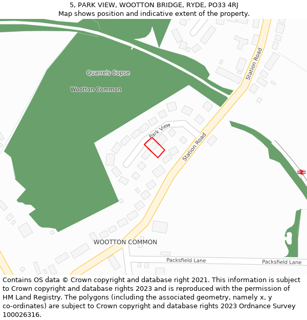 5, PARK VIEW, WOOTTON BRIDGE, RYDE, PO33 4RJ: Location map and indicative extent of plot