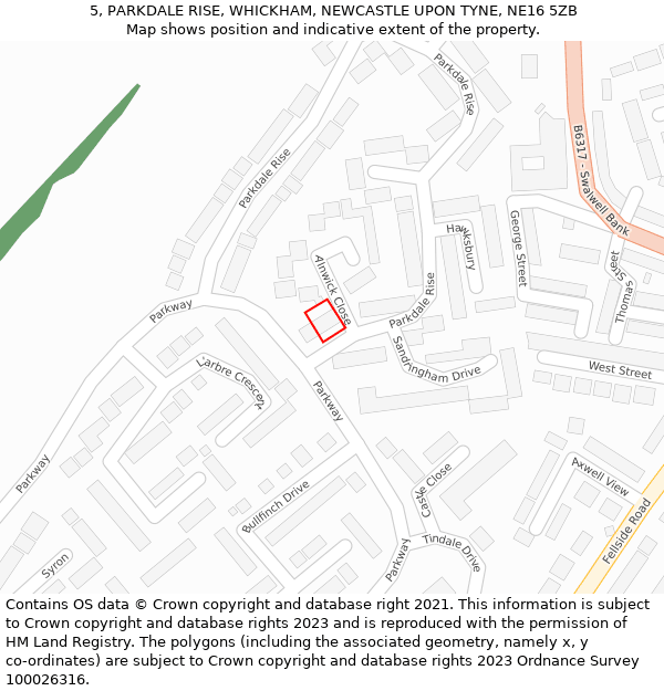 5, PARKDALE RISE, WHICKHAM, NEWCASTLE UPON TYNE, NE16 5ZB: Location map and indicative extent of plot