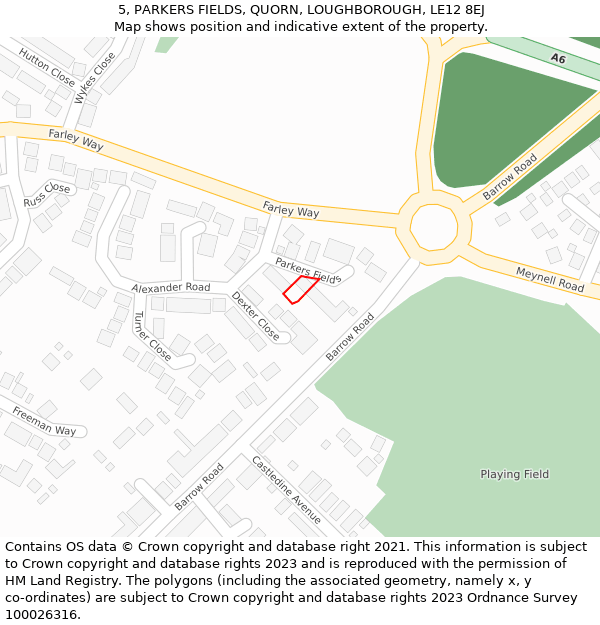 5, PARKERS FIELDS, QUORN, LOUGHBOROUGH, LE12 8EJ: Location map and indicative extent of plot