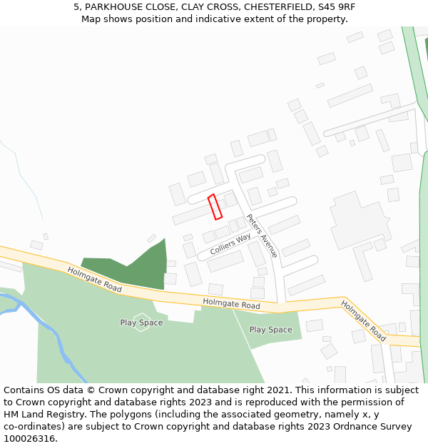 5, PARKHOUSE CLOSE, CLAY CROSS, CHESTERFIELD, S45 9RF: Location map and indicative extent of plot