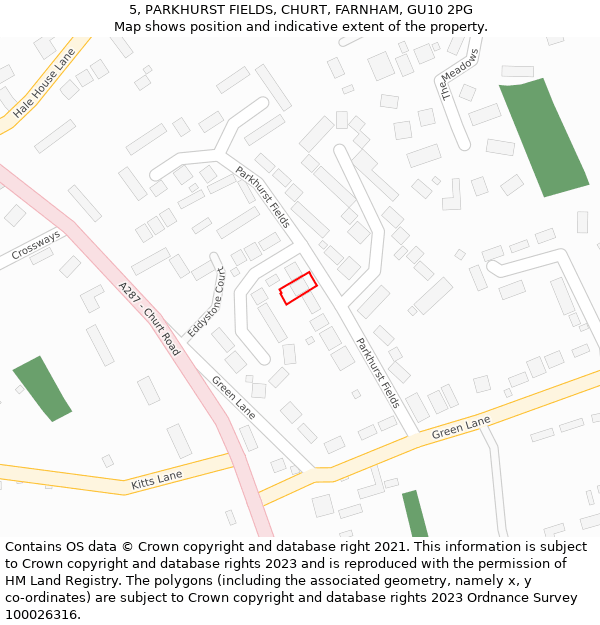 5, PARKHURST FIELDS, CHURT, FARNHAM, GU10 2PG: Location map and indicative extent of plot