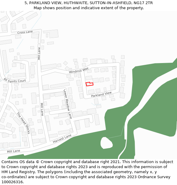 5, PARKLAND VIEW, HUTHWAITE, SUTTON-IN-ASHFIELD, NG17 2TR: Location map and indicative extent of plot