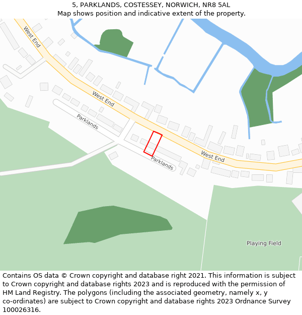 5, PARKLANDS, COSTESSEY, NORWICH, NR8 5AL: Location map and indicative extent of plot