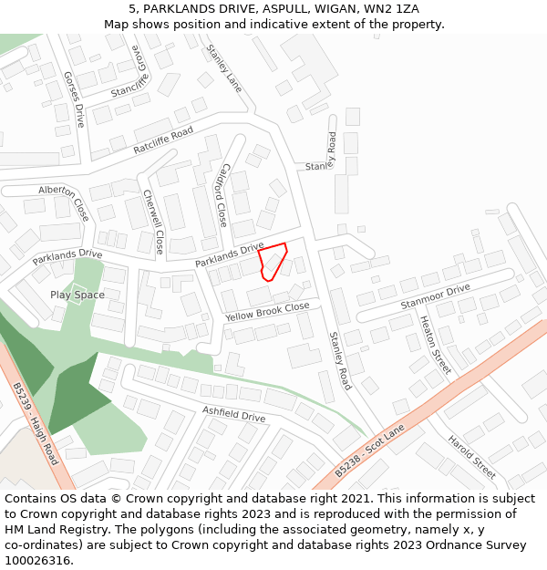 5, PARKLANDS DRIVE, ASPULL, WIGAN, WN2 1ZA: Location map and indicative extent of plot