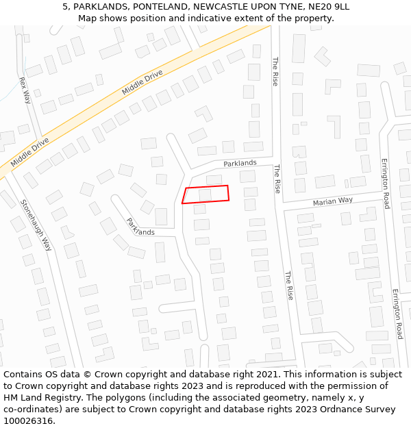 5, PARKLANDS, PONTELAND, NEWCASTLE UPON TYNE, NE20 9LL: Location map and indicative extent of plot