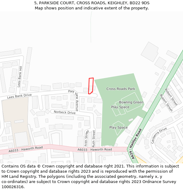 5, PARKSIDE COURT, CROSS ROADS, KEIGHLEY, BD22 9DS: Location map and indicative extent of plot