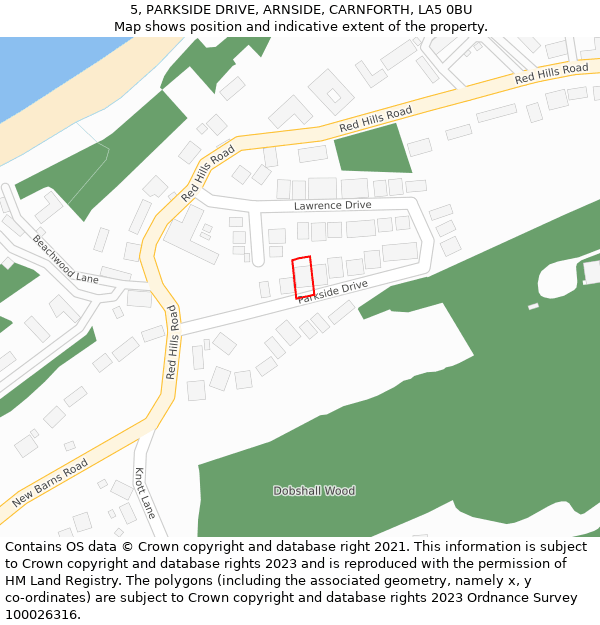 5, PARKSIDE DRIVE, ARNSIDE, CARNFORTH, LA5 0BU: Location map and indicative extent of plot