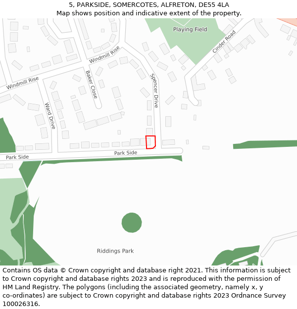 5, PARKSIDE, SOMERCOTES, ALFRETON, DE55 4LA: Location map and indicative extent of plot