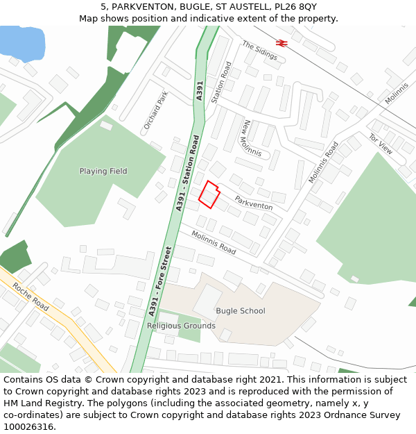 5, PARKVENTON, BUGLE, ST AUSTELL, PL26 8QY: Location map and indicative extent of plot