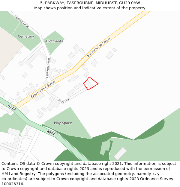 5, PARKWAY, EASEBOURNE, MIDHURST, GU29 0AW: Location map and indicative extent of plot