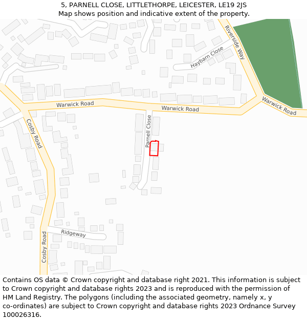 5, PARNELL CLOSE, LITTLETHORPE, LEICESTER, LE19 2JS: Location map and indicative extent of plot