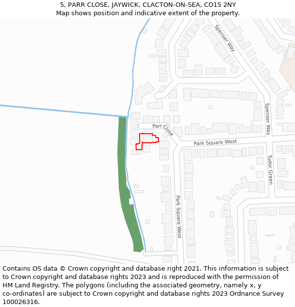 5, PARR CLOSE, JAYWICK, CLACTON-ON-SEA, CO15 2NY: Location map and indicative extent of plot