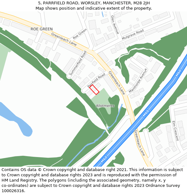 5, PARRFIELD ROAD, WORSLEY, MANCHESTER, M28 2JH: Location map and indicative extent of plot