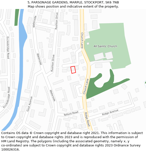 5, PARSONAGE GARDENS, MARPLE, STOCKPORT, SK6 7NB: Location map and indicative extent of plot