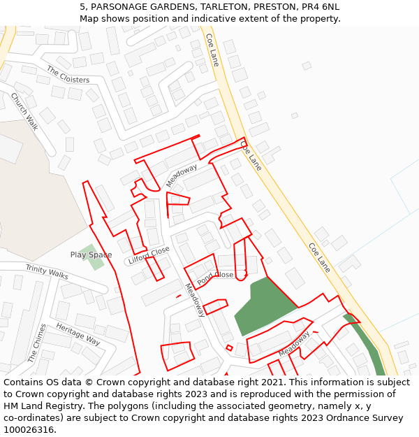 5, PARSONAGE GARDENS, TARLETON, PRESTON, PR4 6NL: Location map and indicative extent of plot