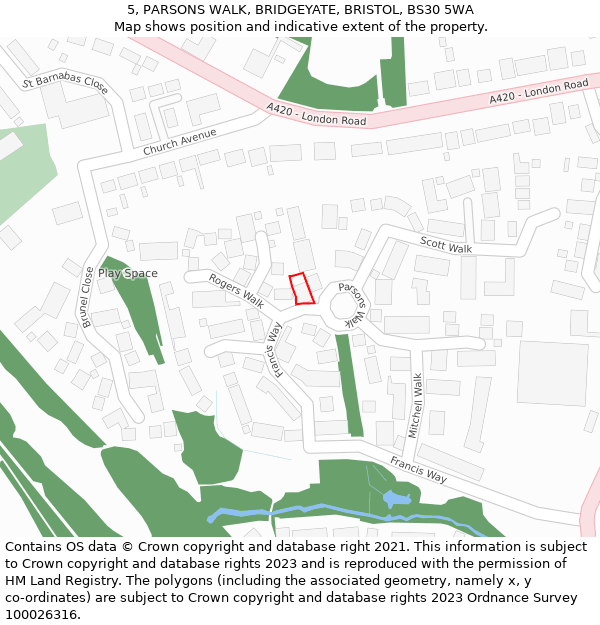 5, PARSONS WALK, BRIDGEYATE, BRISTOL, BS30 5WA: Location map and indicative extent of plot