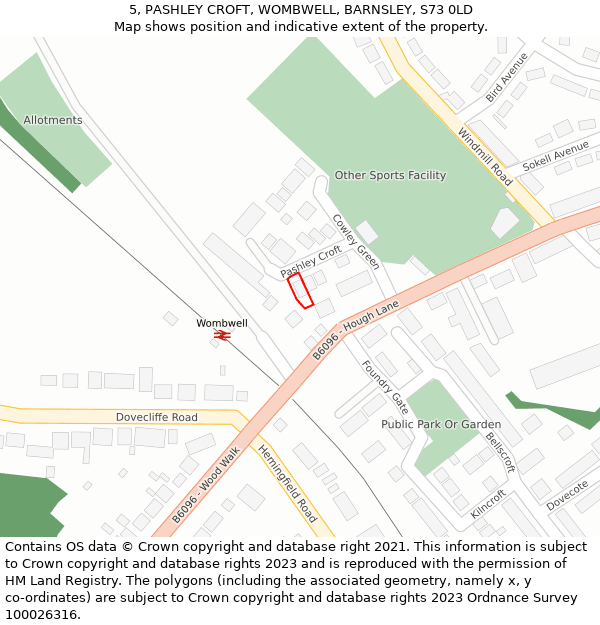 5, PASHLEY CROFT, WOMBWELL, BARNSLEY, S73 0LD: Location map and indicative extent of plot