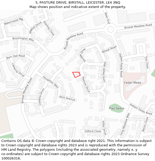 5, PASTURE DRIVE, BIRSTALL, LEICESTER, LE4 3NQ: Location map and indicative extent of plot