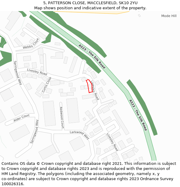 5, PATTERSON CLOSE, MACCLESFIELD, SK10 2YU: Location map and indicative extent of plot