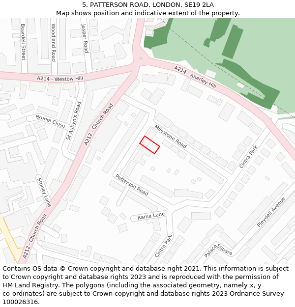 5, PATTERSON ROAD, LONDON, SE19 2LA: Location map and indicative extent of plot