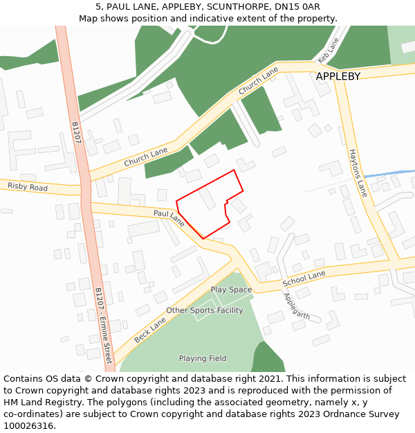 5, PAUL LANE, APPLEBY, SCUNTHORPE, DN15 0AR: Location map and indicative extent of plot