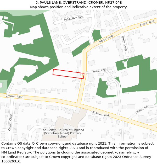 5, PAULS LANE, OVERSTRAND, CROMER, NR27 0PE: Location map and indicative extent of plot