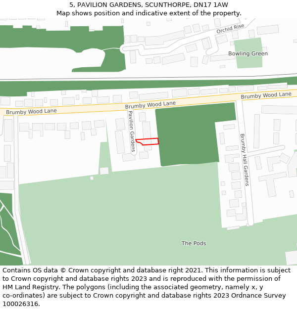5, PAVILION GARDENS, SCUNTHORPE, DN17 1AW: Location map and indicative extent of plot