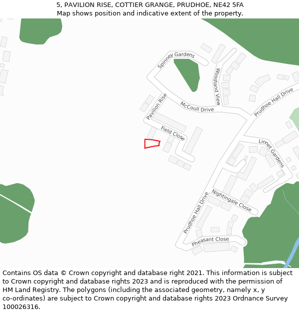 5, PAVILION RISE, COTTIER GRANGE, PRUDHOE, NE42 5FA: Location map and indicative extent of plot