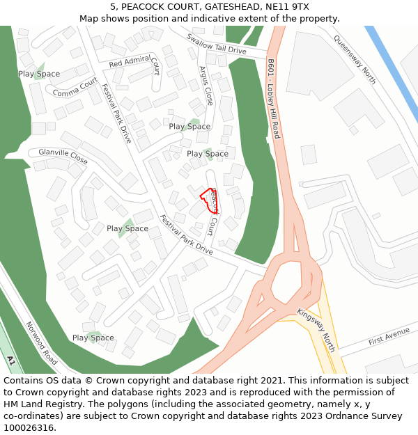 5, PEACOCK COURT, GATESHEAD, NE11 9TX: Location map and indicative extent of plot