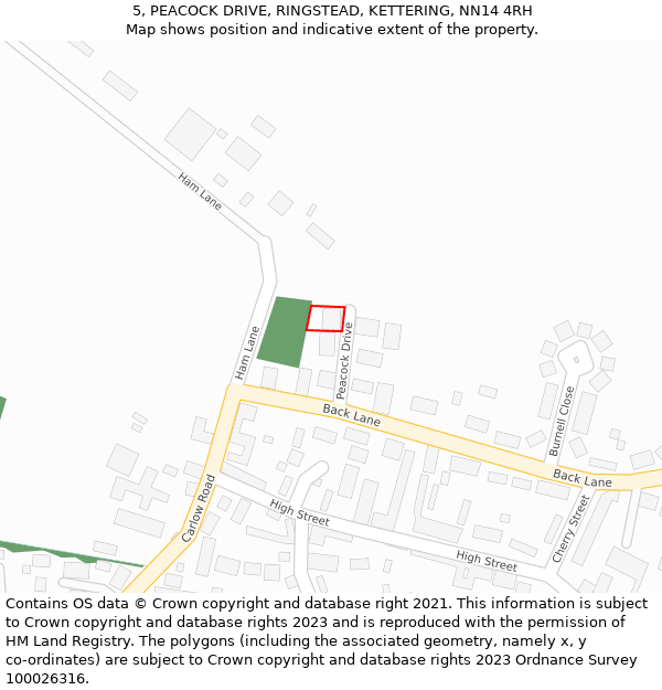 5, PEACOCK DRIVE, RINGSTEAD, KETTERING, NN14 4RH: Location map and indicative extent of plot