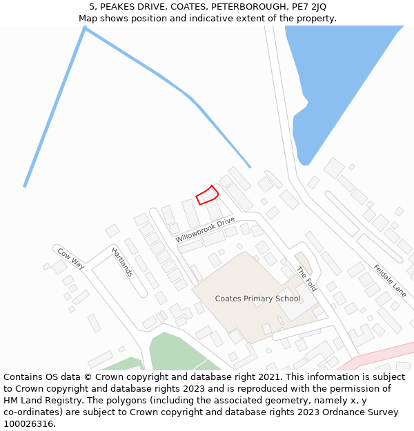 5, PEAKES DRIVE, COATES, PETERBOROUGH, PE7 2JQ: Location map and indicative extent of plot