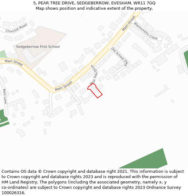 5, PEAR TREE DRIVE, SEDGEBERROW, EVESHAM, WR11 7GQ: Location map and indicative extent of plot