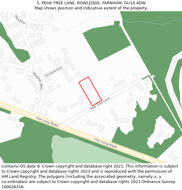 5, PEAR TREE LANE, ROWLEDGE, FARNHAM, GU10 4DW: Location map and indicative extent of plot