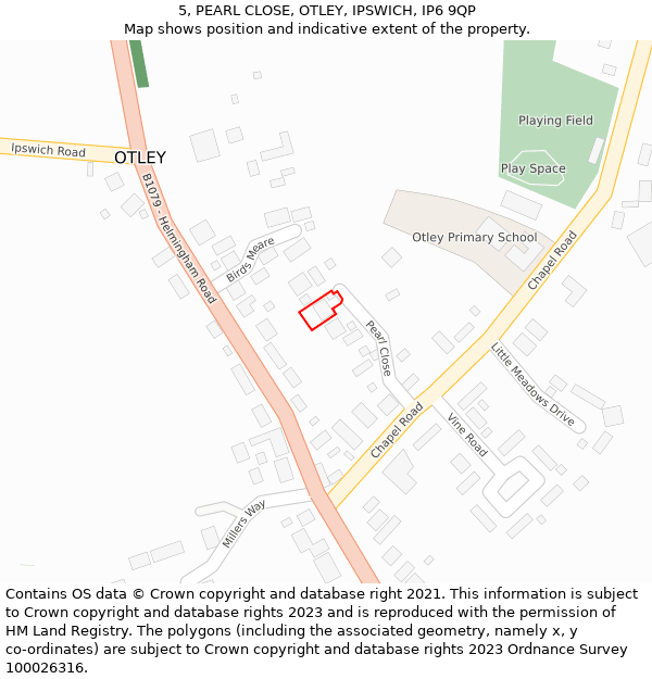 5, PEARL CLOSE, OTLEY, IPSWICH, IP6 9QP: Location map and indicative extent of plot