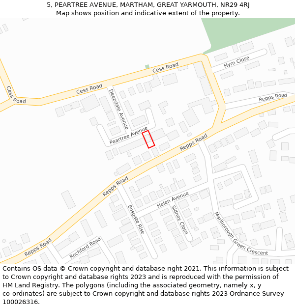 5, PEARTREE AVENUE, MARTHAM, GREAT YARMOUTH, NR29 4RJ: Location map and indicative extent of plot