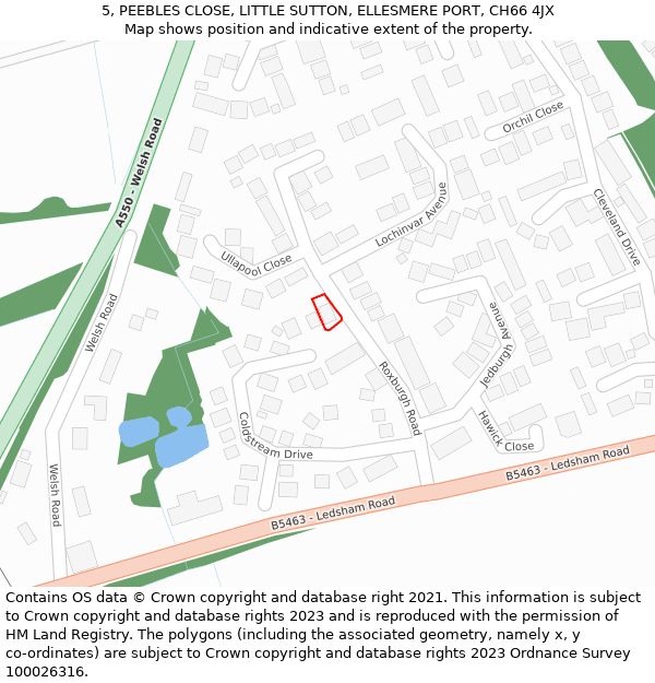 5, PEEBLES CLOSE, LITTLE SUTTON, ELLESMERE PORT, CH66 4JX: Location map and indicative extent of plot