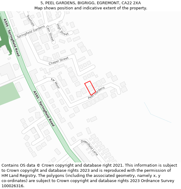 5, PEEL GARDENS, BIGRIGG, EGREMONT, CA22 2XA: Location map and indicative extent of plot