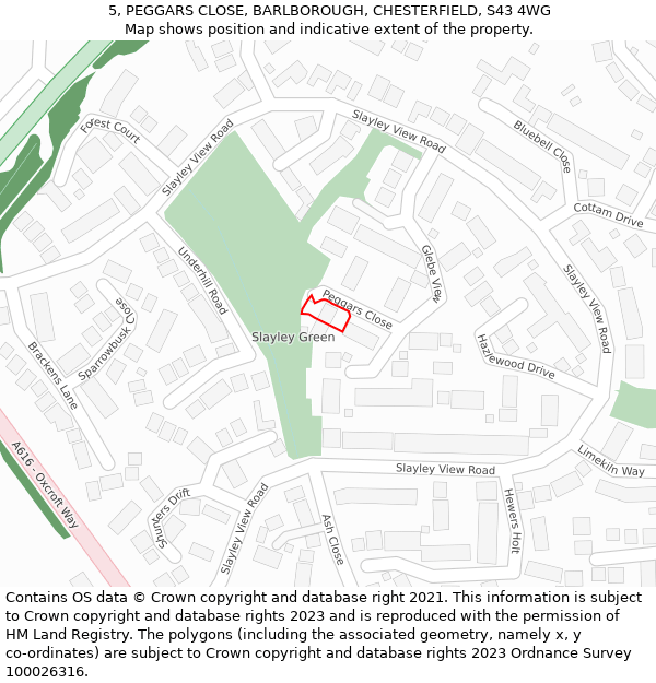 5, PEGGARS CLOSE, BARLBOROUGH, CHESTERFIELD, S43 4WG: Location map and indicative extent of plot