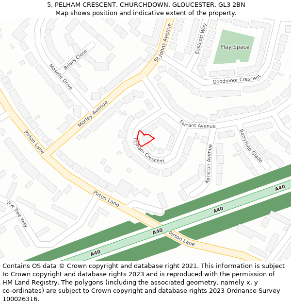 5, PELHAM CRESCENT, CHURCHDOWN, GLOUCESTER, GL3 2BN: Location map and indicative extent of plot