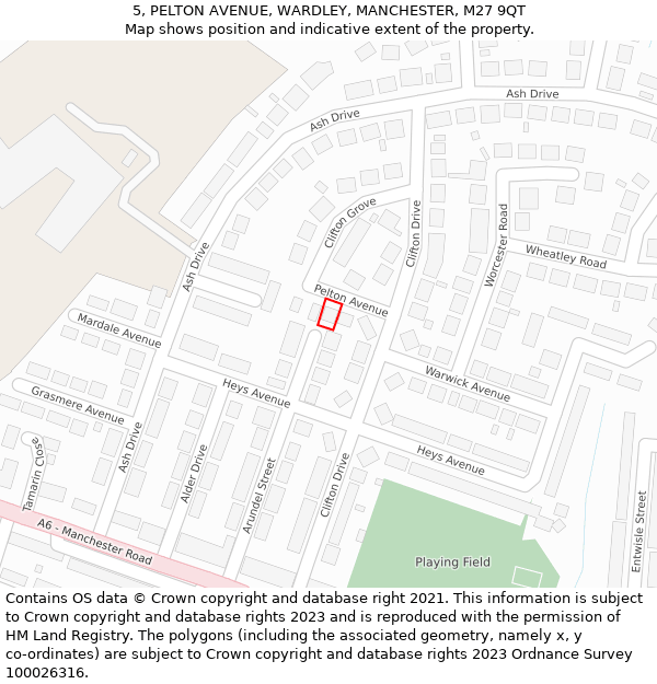 5, PELTON AVENUE, WARDLEY, MANCHESTER, M27 9QT: Location map and indicative extent of plot